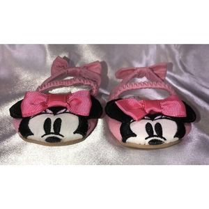 Disney Baby Girl Minnie Mouse Closed Toe Elastic Sandal Shoes Bow Sz 0-6 Mths